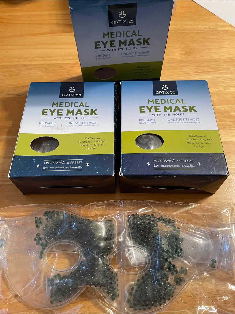 Optix 55 Medical Eye Mask - Reusable Gel Eye Masks (Blue/Green) 3ct